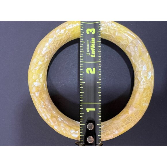Vtg Lee Sands Iridescent Mosaic Yellow MOP Seashells Abalone Bangle Bracelet - Picture 5 of 5